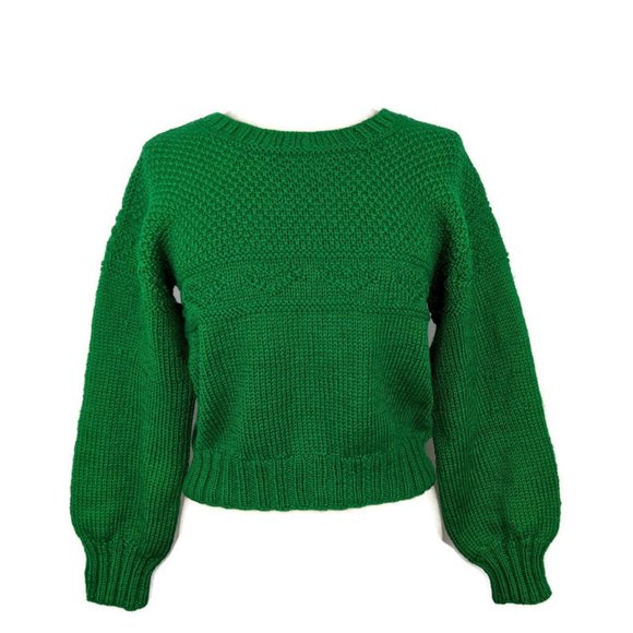 VTG Crop Chunky Boxy Sweater Kelly Green Size S M - Picture 1 of 11